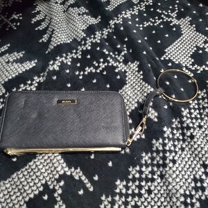 ALDO Black Wristlet Wallet with Gold Ring Accent